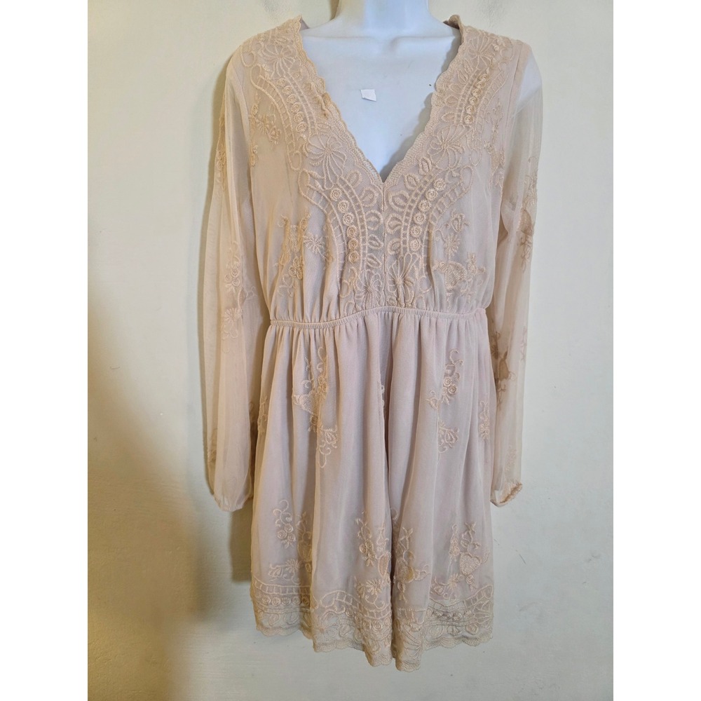 Y2K Charlotte Russe Blush Pink Embroidered Mesh Lace Mini Dress M Cottagecore‎